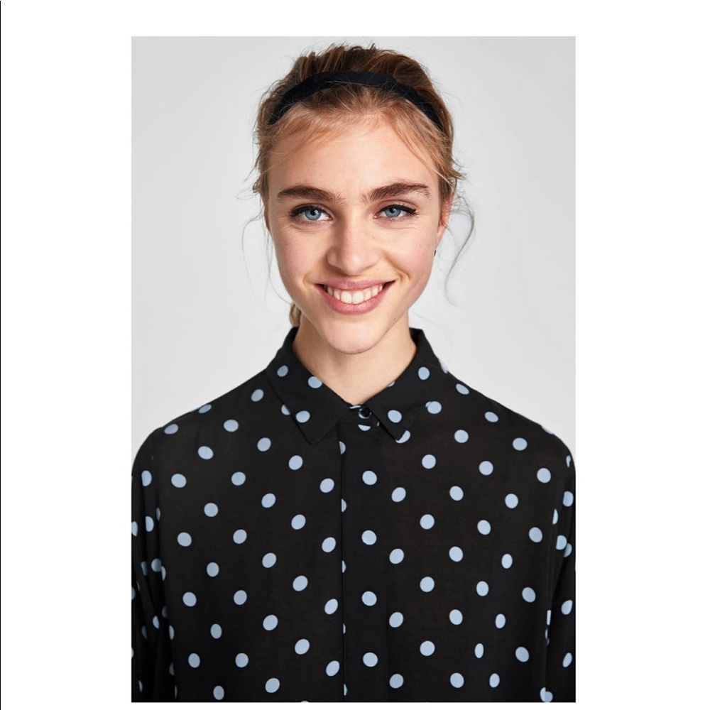ZARA black oversized peplum top with polka dots S - Picture 3 of 4